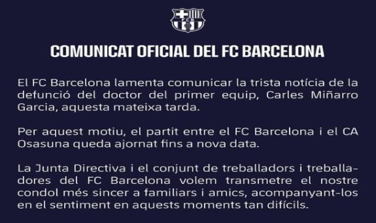 Comunicato ufficiale Barcellona