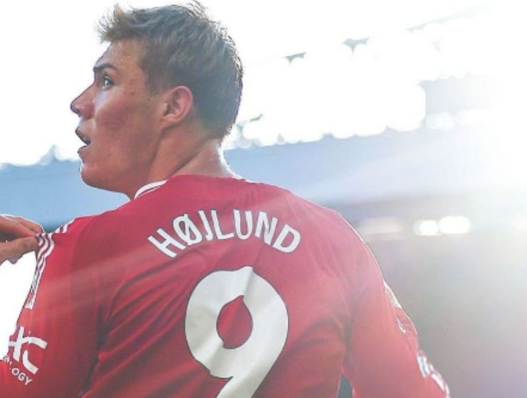 Hojlund durante una gara del Manchester United